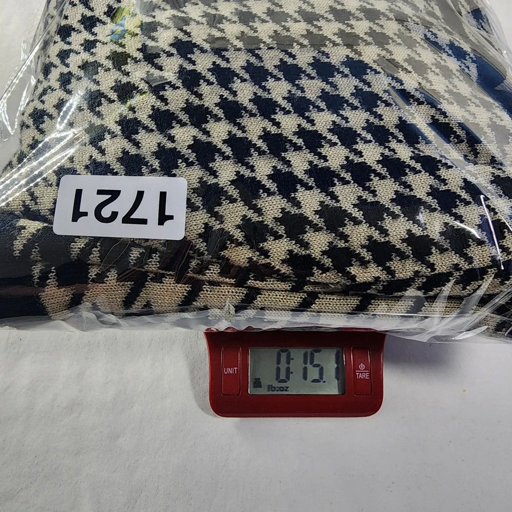 Y2K Womens Houndstooth Patchwork Cardigan Sweater Chunky Neutral Indie Artsy‎ 2X